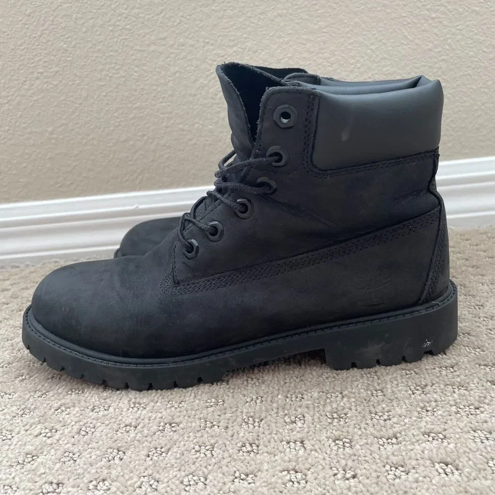 Timberland 12907 6-Inch Classic Boots Kids 7‎ Black Leather WATERPROOF Primaloft